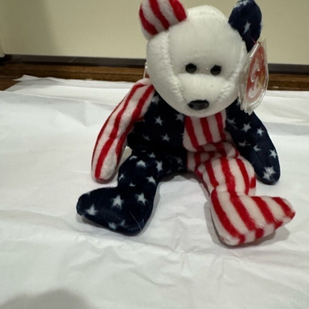 Vintage 90’s Ty Beanie Baby Spangle Bear - Red, White, Blue